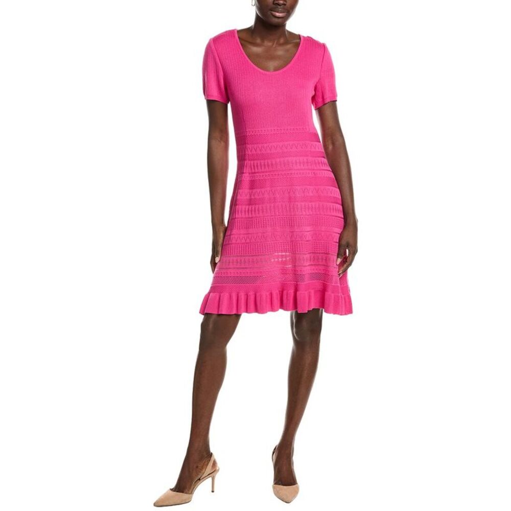Ming Wang Womens Pointelle & Burnout Knit A-Line Dress